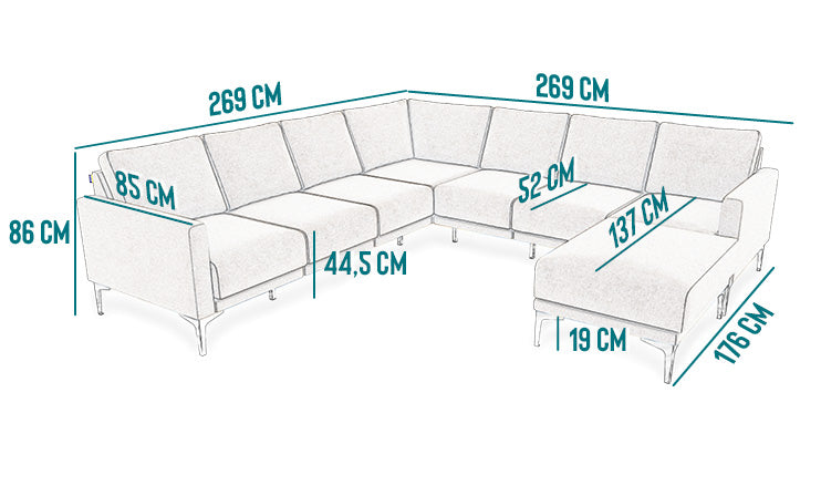 Modulares 7-Sitzer Leder Ecksofa ELLA